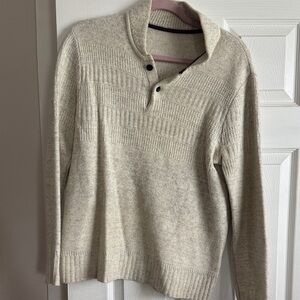 Victorinox Men's Merino Wool Henley Sweater in Cream, men’s Small-Medium,